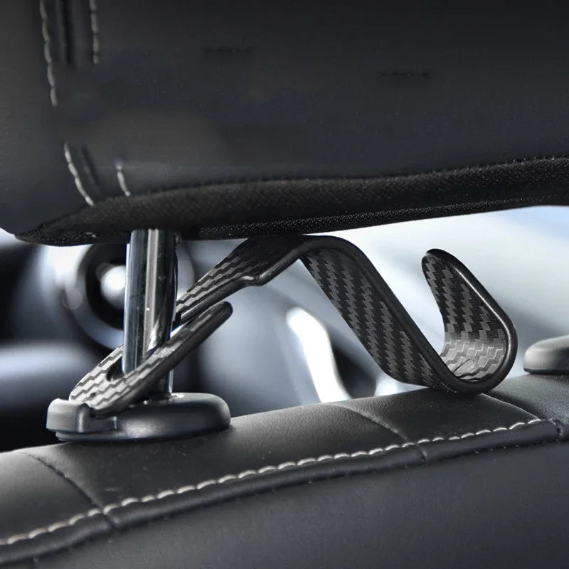 4-Pack Carbon Fiber Car Seat Hooks – Hang It Like a Pro