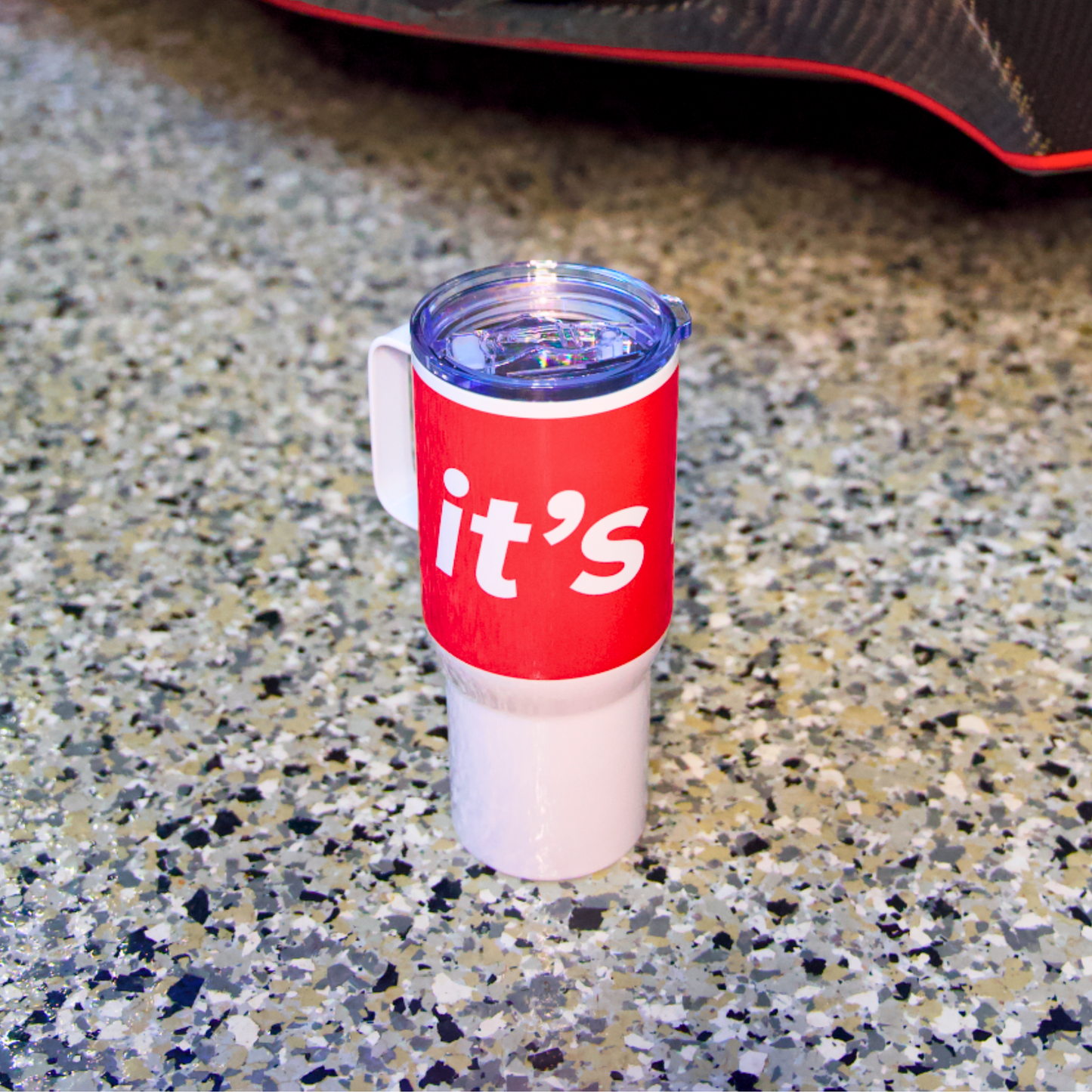 “It’s Lit.” Travel Mug with Handle – Sip Fuel. Stay Fired Up.
