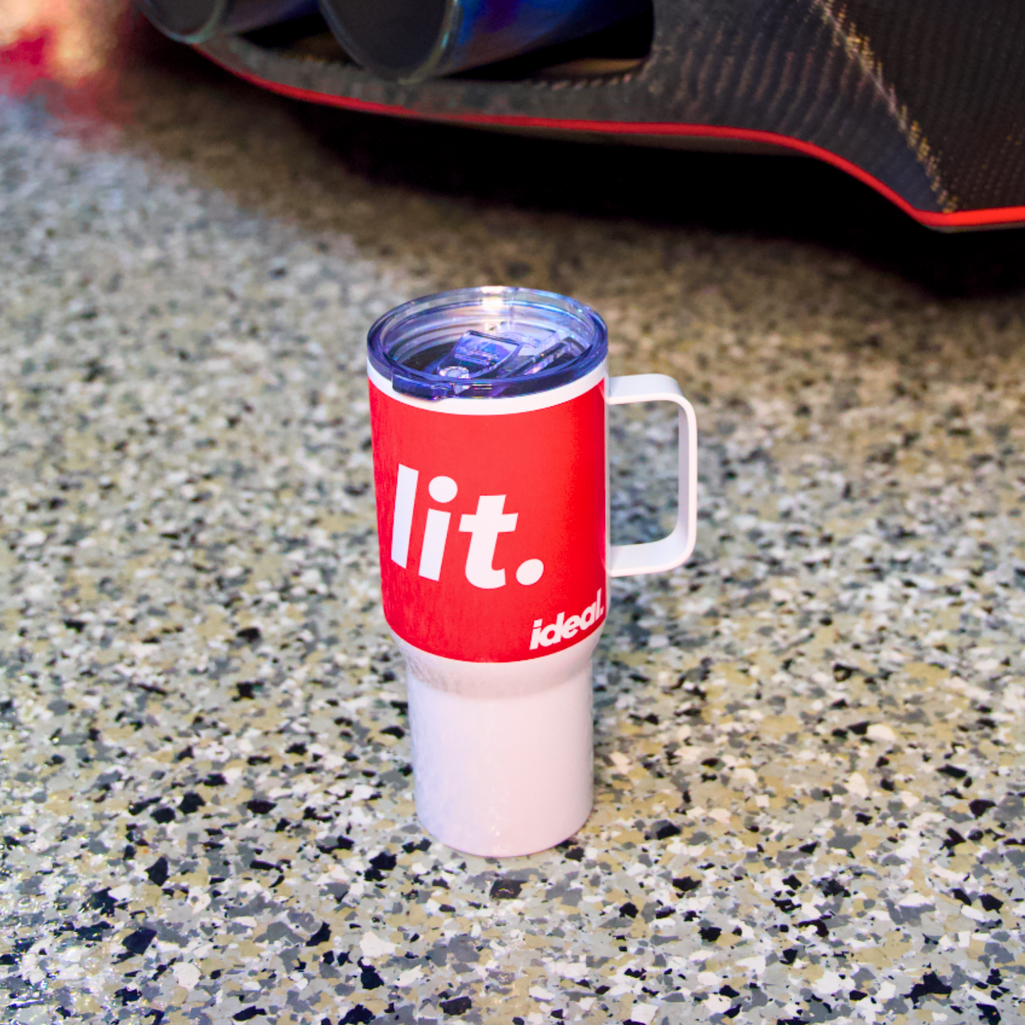“It’s Lit.” Travel Mug with Handle – Sip Fuel. Stay Fired Up.